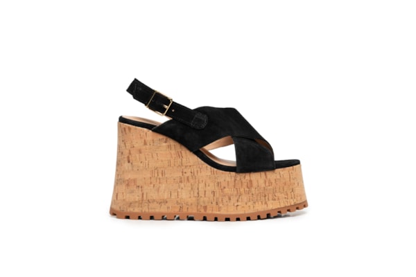 Sandália Feminina Plataforma Camurça - Preto