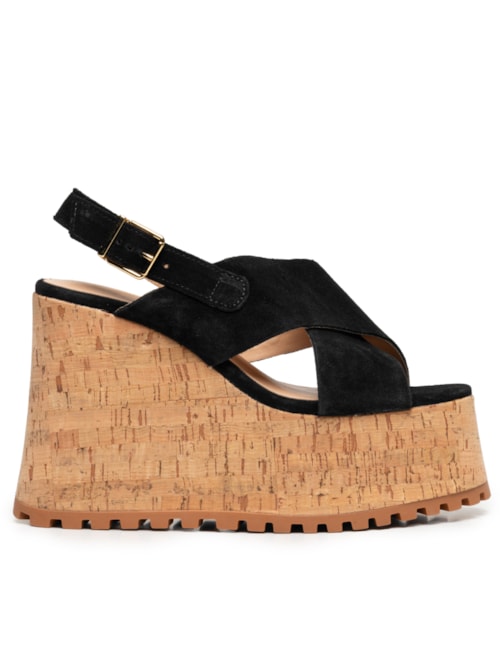 Sandália Feminina Plataforma Camurça – Preto