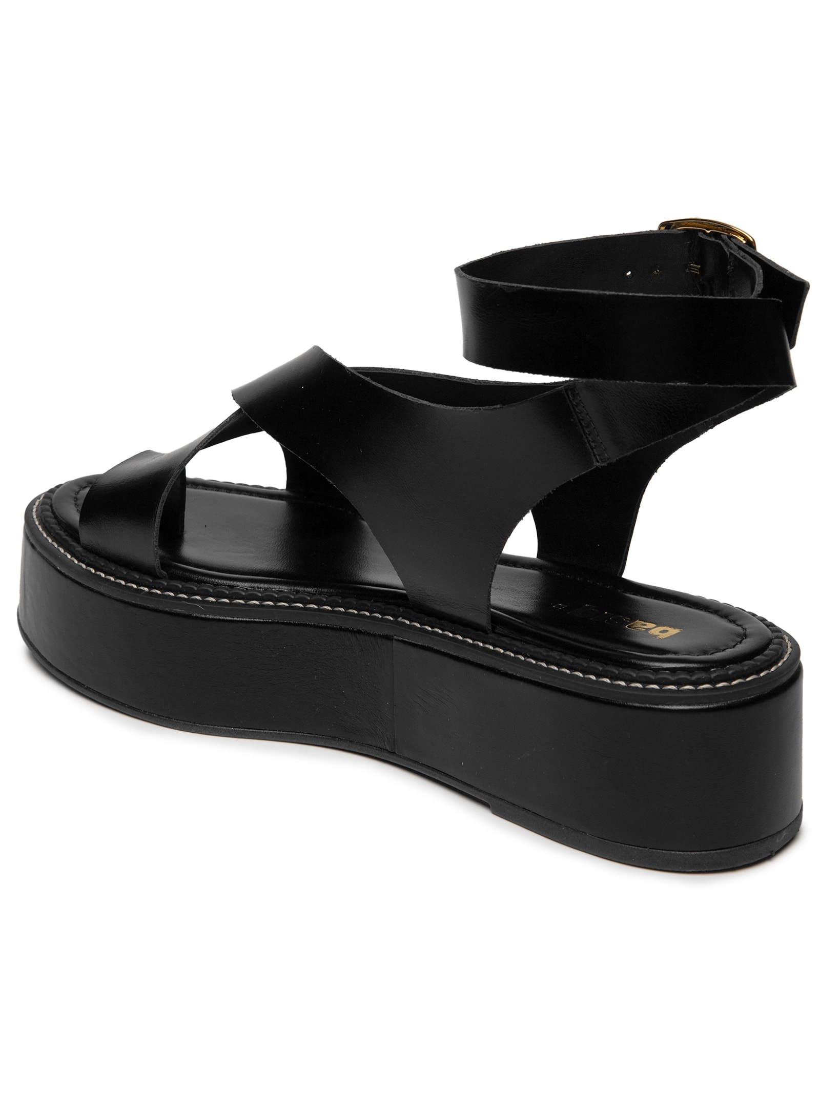 Sandália Feminina Plataforma Couro Com Tiras Preto Basiq