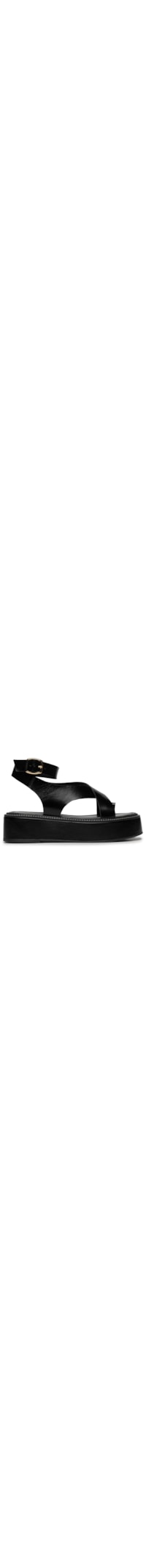 Sandália Feminina Plataforma Couro Com Tiras - Preto
