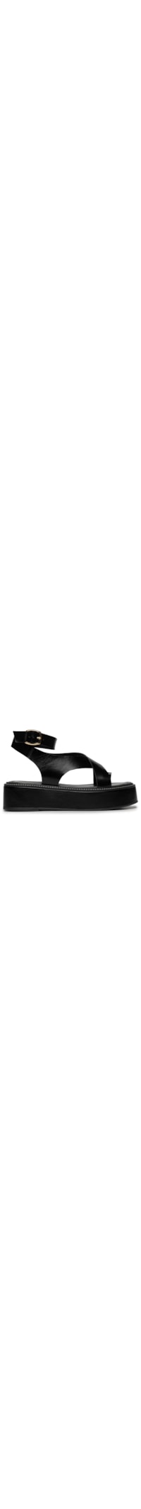 Sandália Feminina Plataforma Couro Com Tiras - Preto