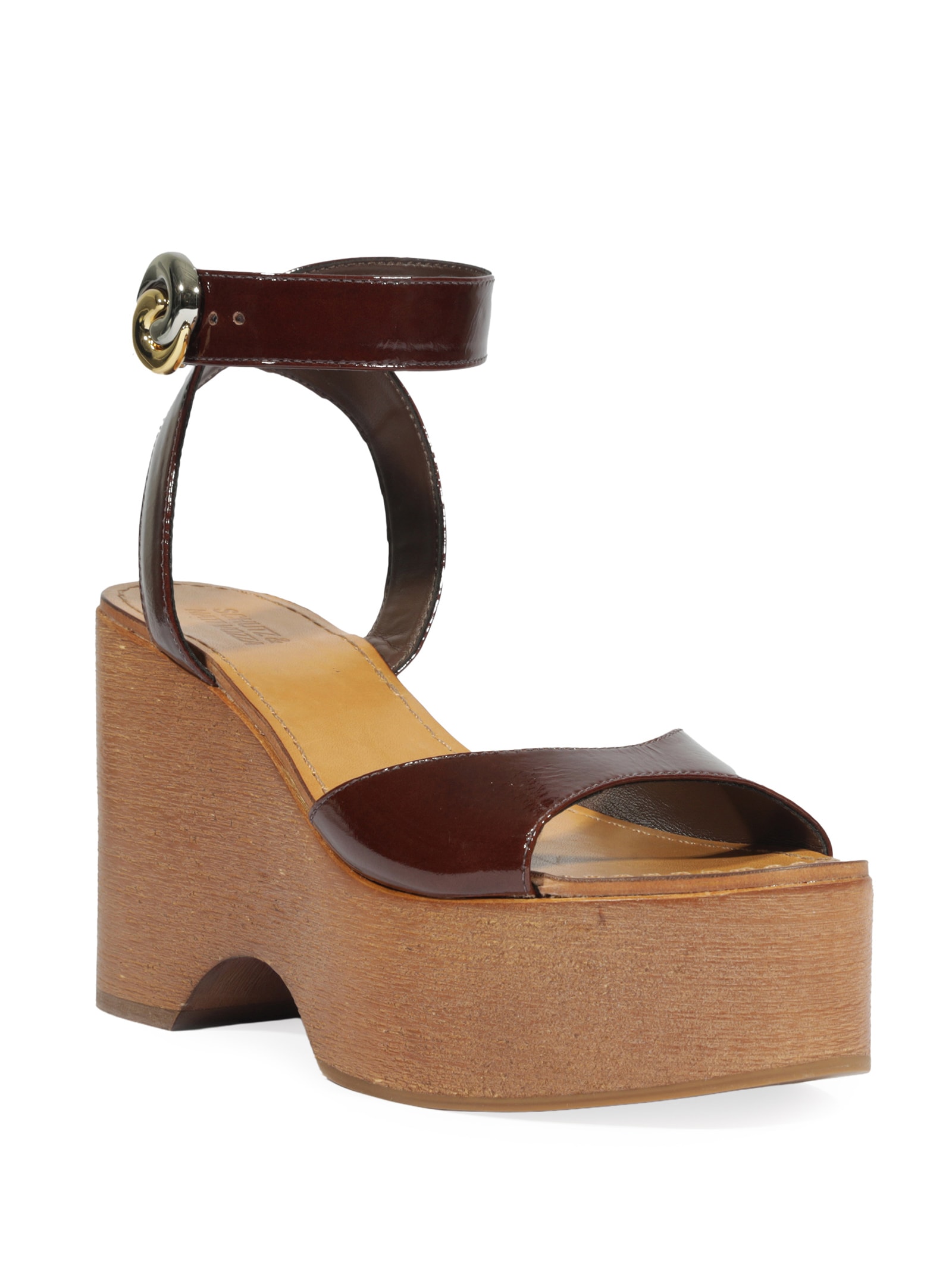 Sandália Feminina Plataforma Couro Marrom Schutz + Nati Vozza