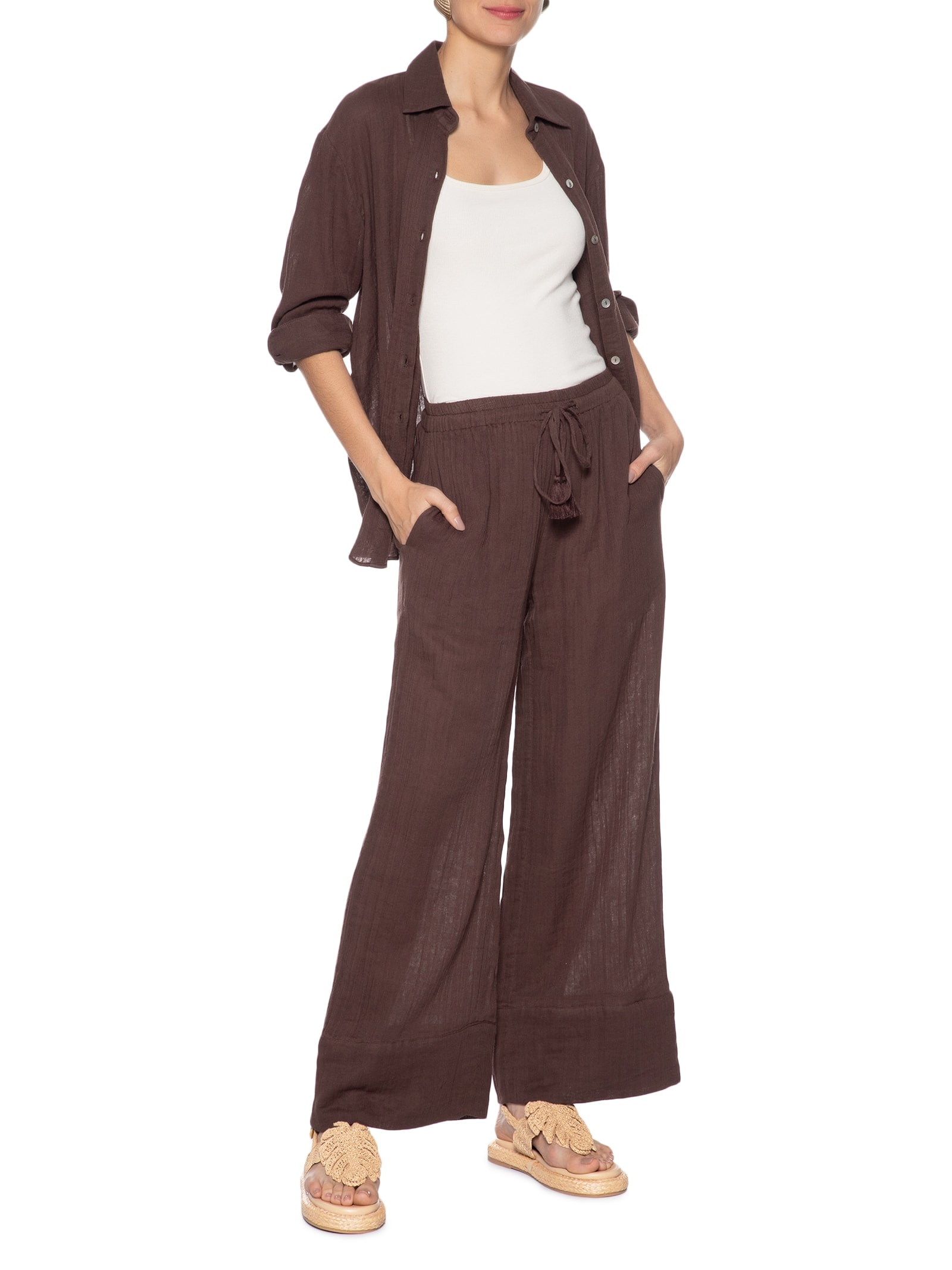 Sandália Feminina Rafi Mons Bege Farm Rio