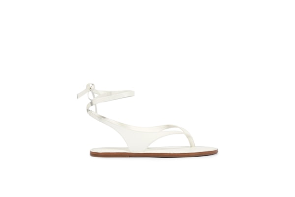 Sandália Feminina Rasteira Amarração Couro - Branco