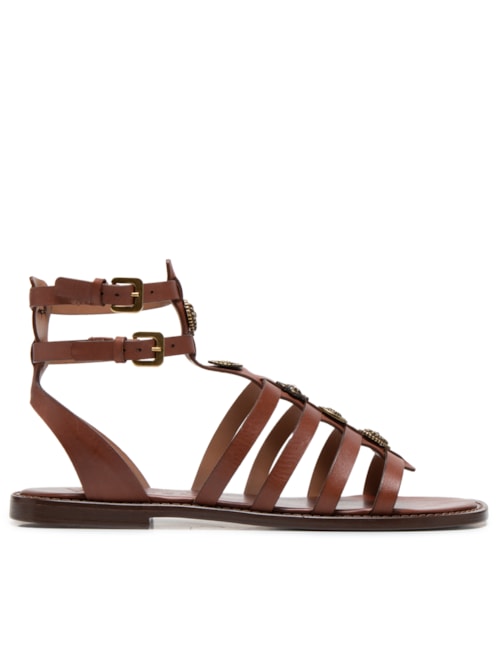 Sandália Feminina Rasteira Aplicações – Marrom