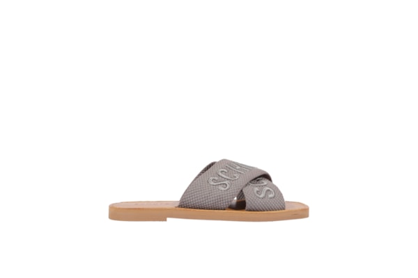 Sandália Feminina Rasteira Bico Quadrado X Bordada – Cinza