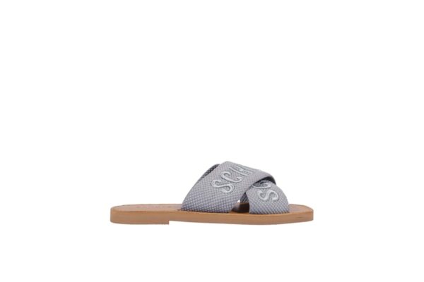 Sandália Feminina Rasteira Bico Quadrado X Bordada – Cinza
