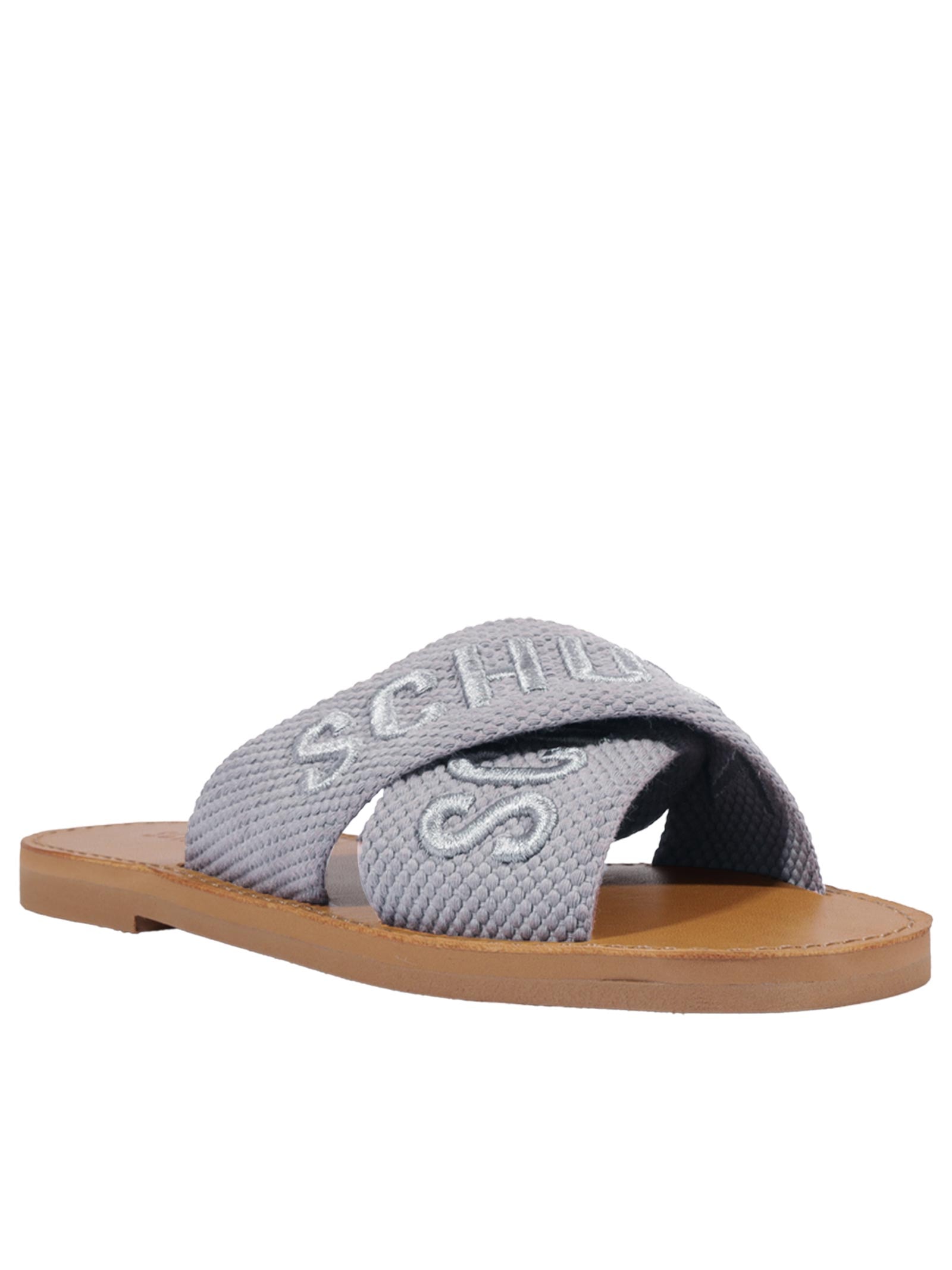 Sandália Feminina Rasteira Bico Quadrado X Bordada – Cinza Schutz