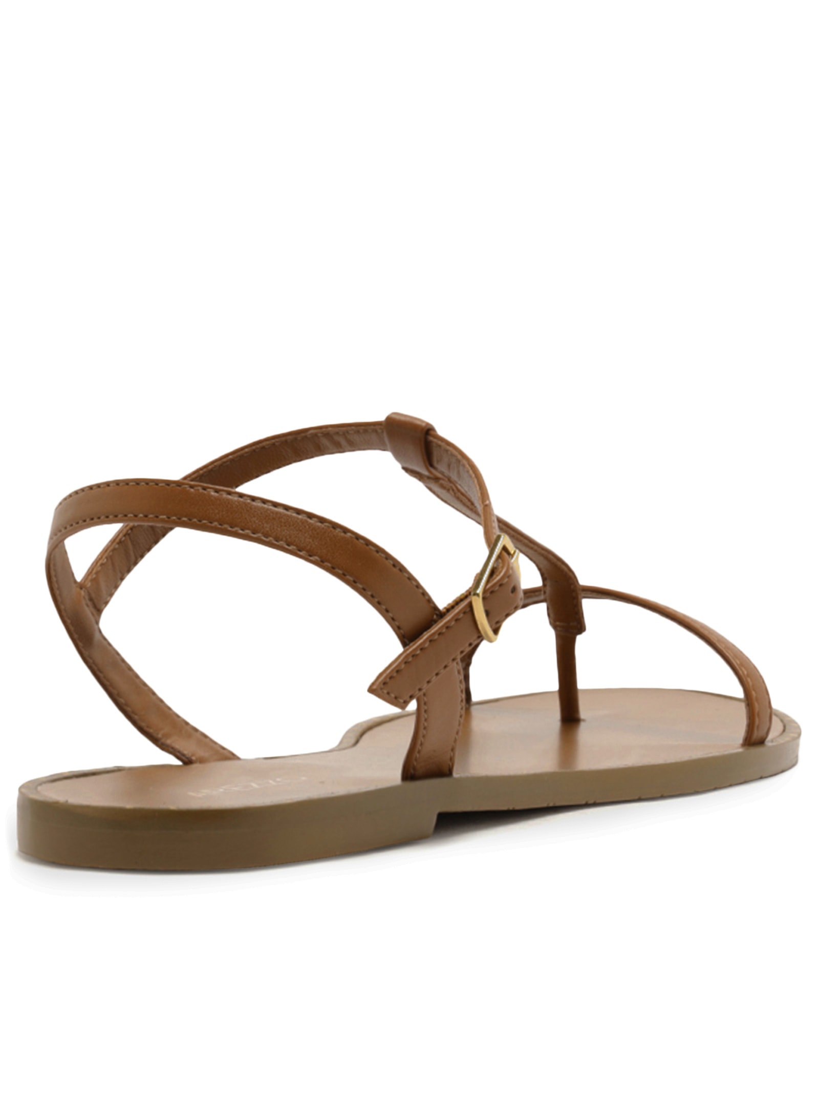 Sandália Feminina Rasteira Bico Redondo Tiras Marrom Arezzo