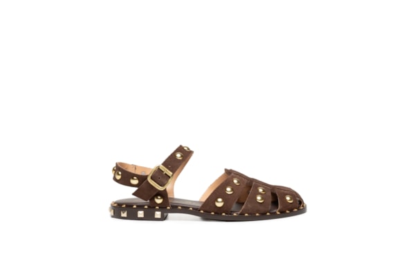 Sandália Feminina Rasteira Camurça - Marrom