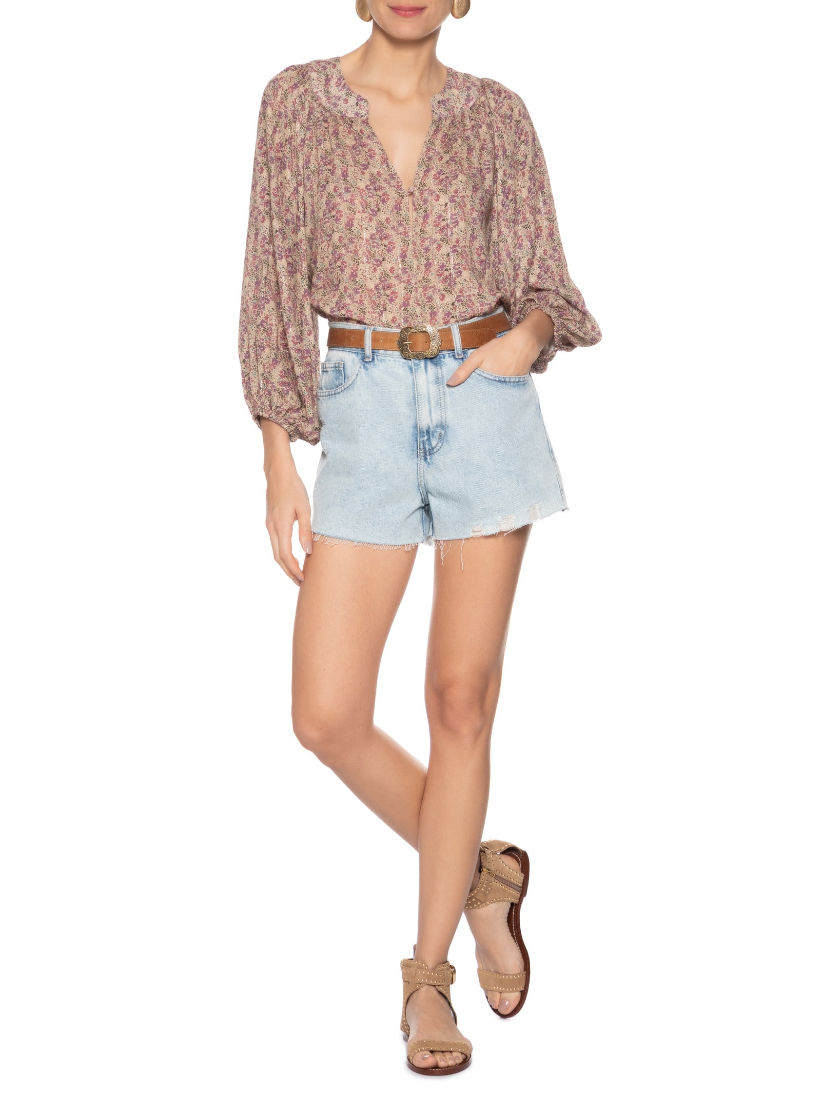 Sandália Feminina Rasteira Camurção Bege Luiza Barcelos