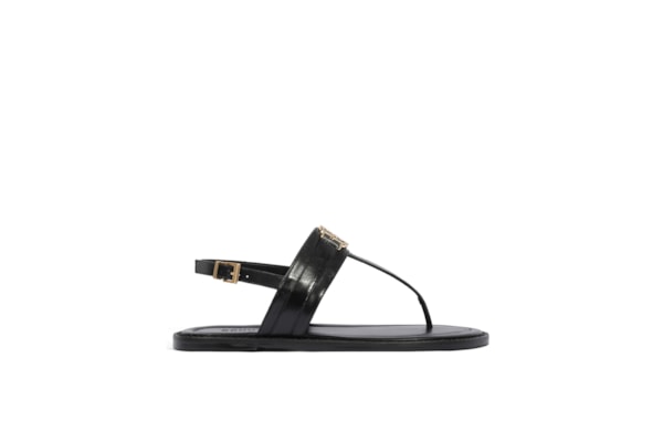 Sandália Feminina Rasteira Claire Flat Couro - Preto
