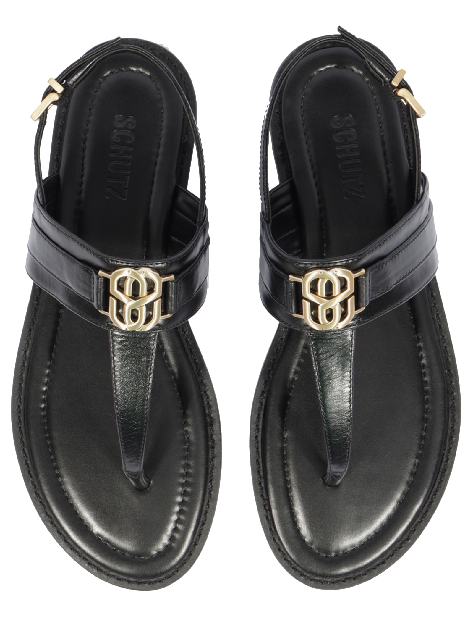 Sandália Feminina Rasteira Claire Flat Couro Preto Schutz