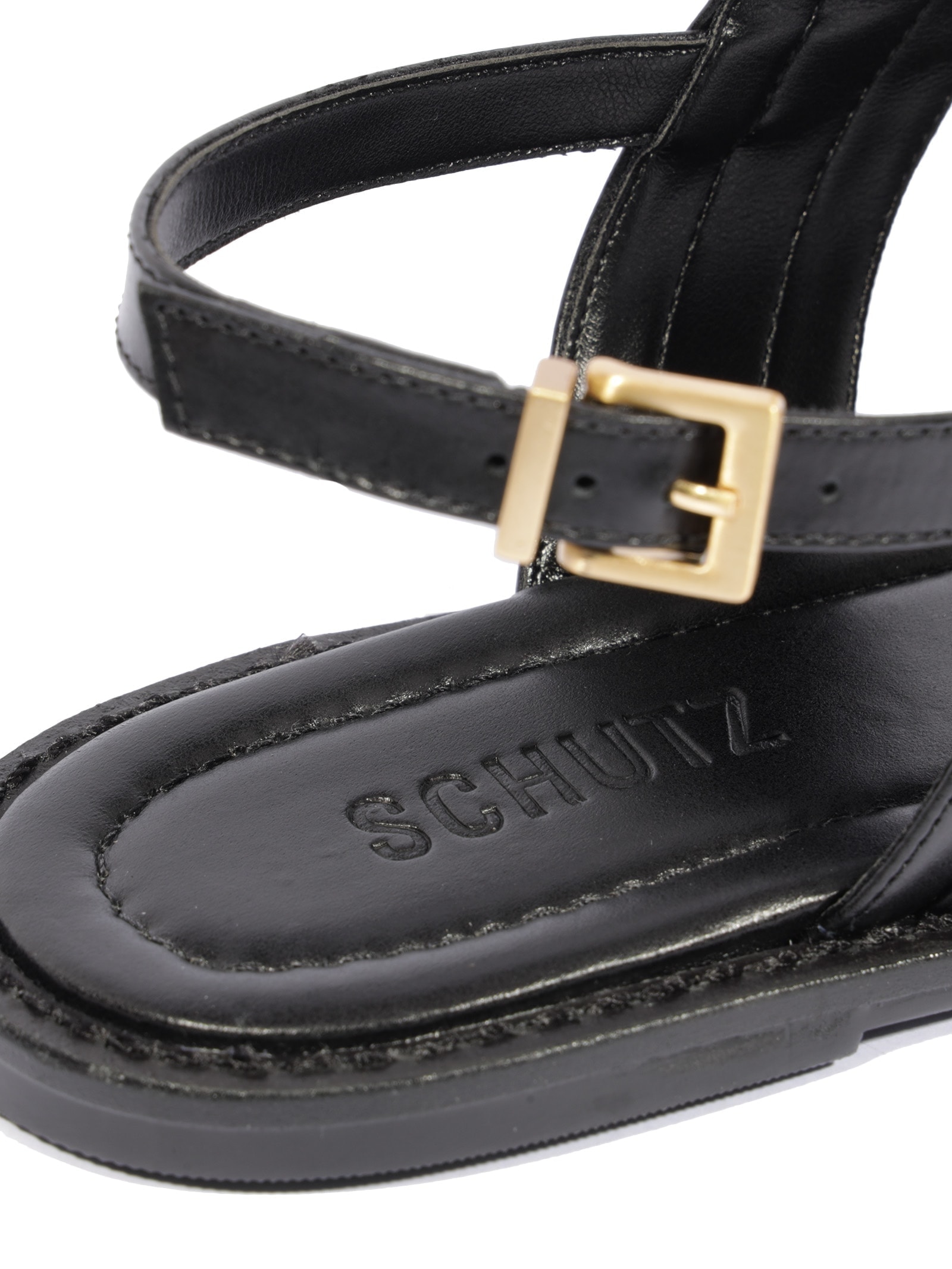 Sandália Feminina Rasteira Claire Flat Couro Preto Schutz