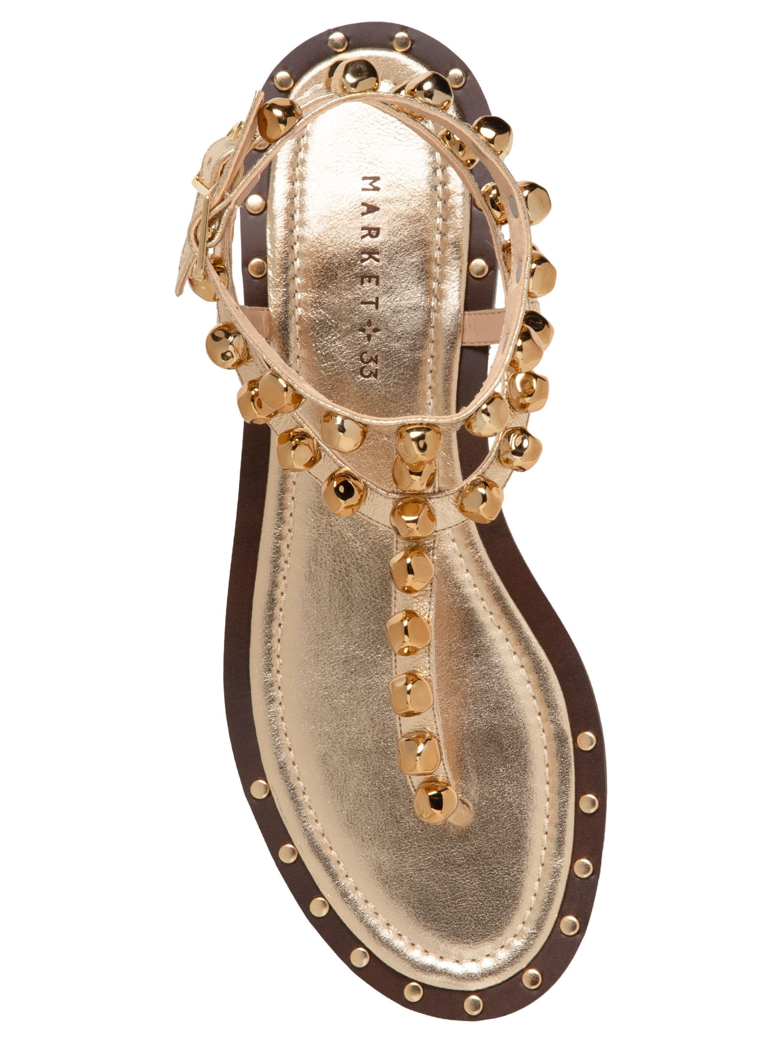 Sandália Feminina Rasteira Com Enfeites Metálicos Dourado Market 33