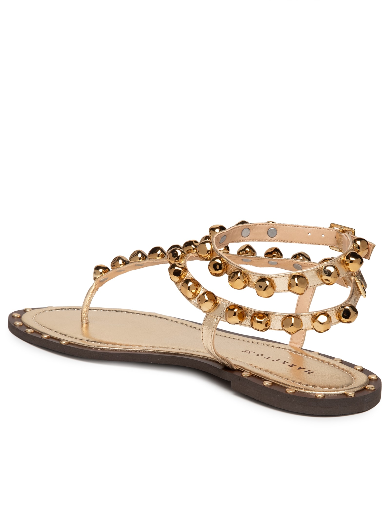 Sandália Feminina Rasteira Com Enfeites Metálicos Dourado Market 33