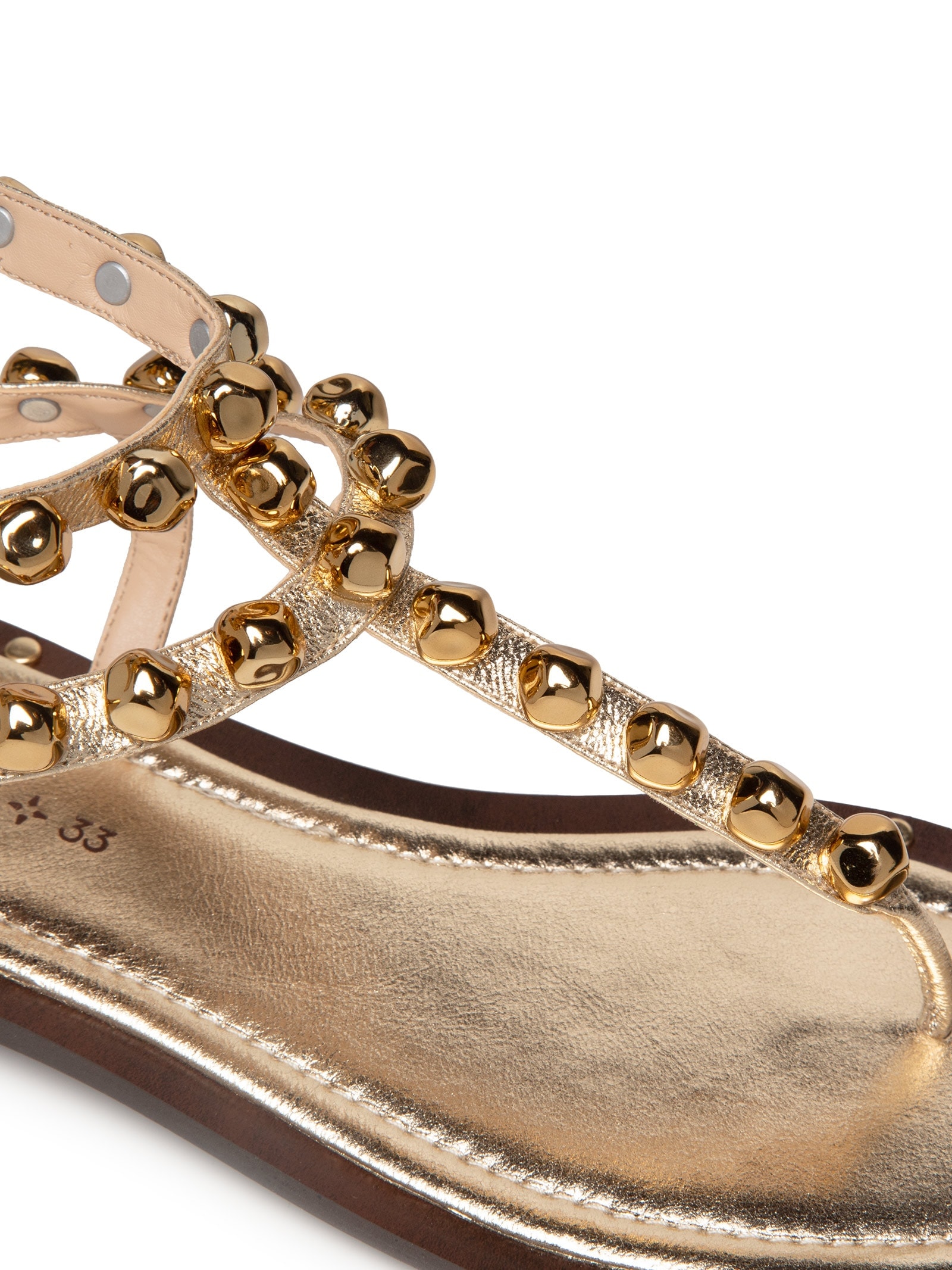 Sandália Feminina Rasteira Com Enfeites Metálicos Dourado Market 33