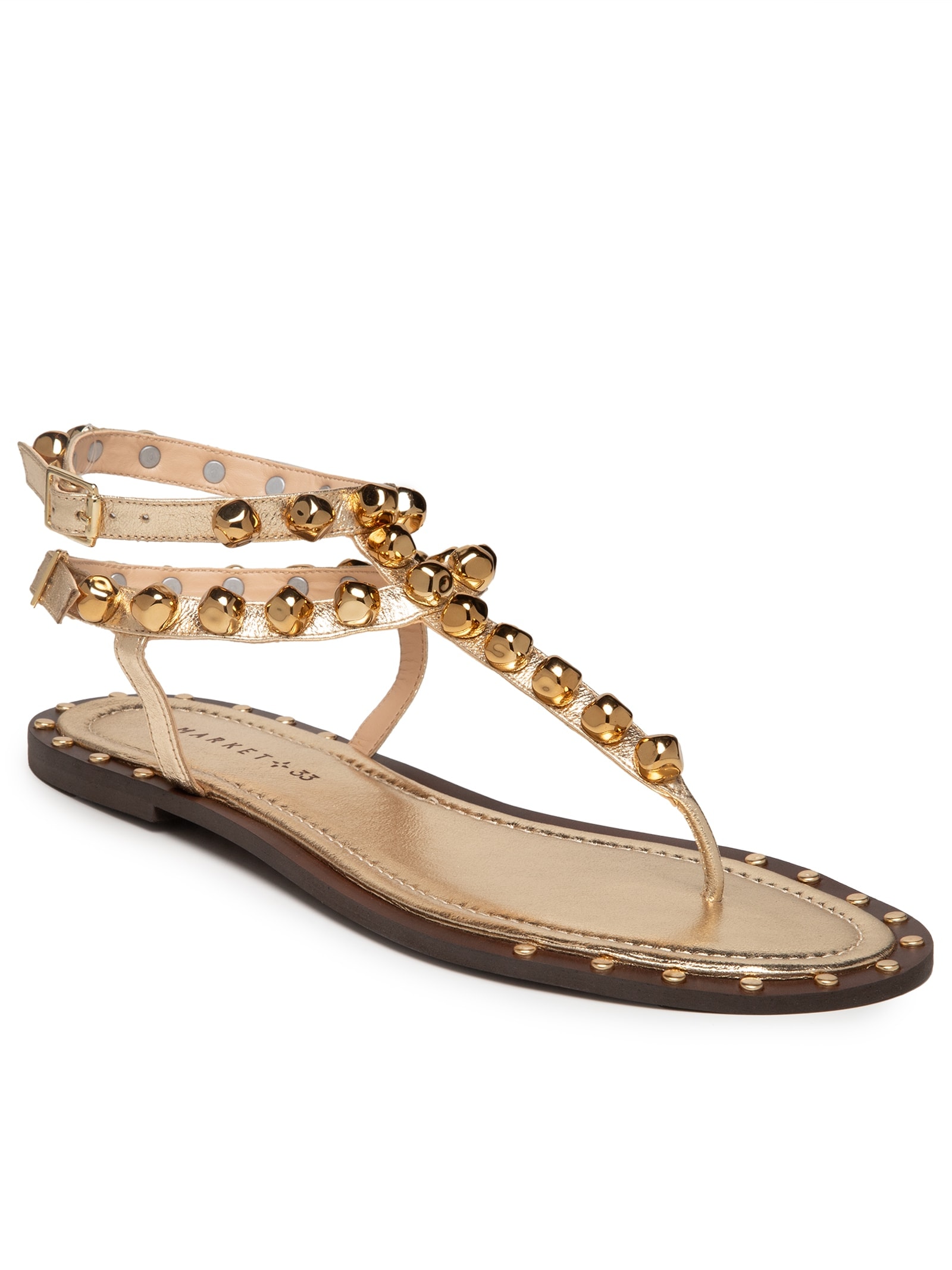 Sandália Feminina Rasteira Com Enfeites Metálicos Dourado Market 33