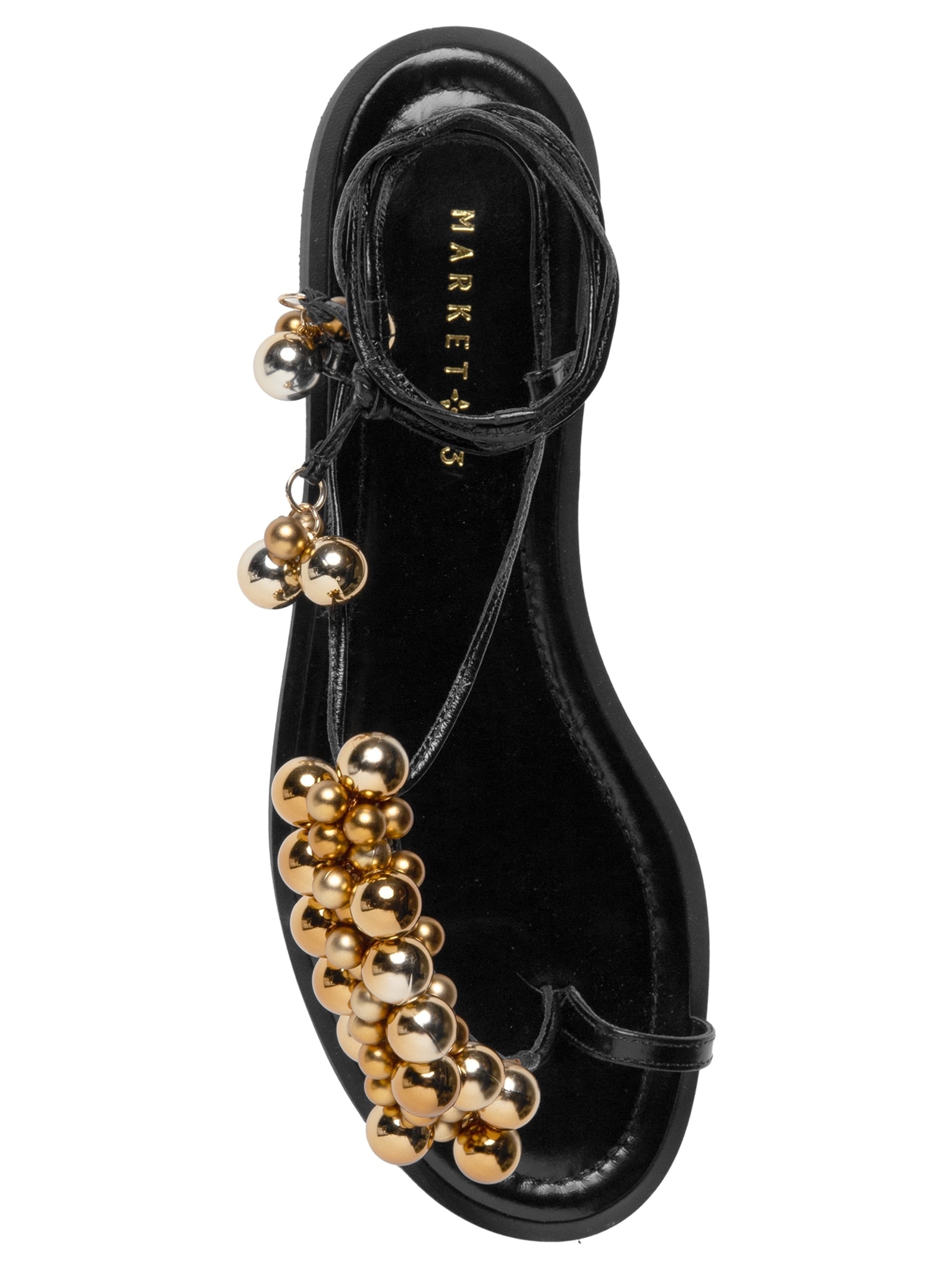 Sandália Feminina Rasteira Com Enfeites Metálicos Preto Market 33