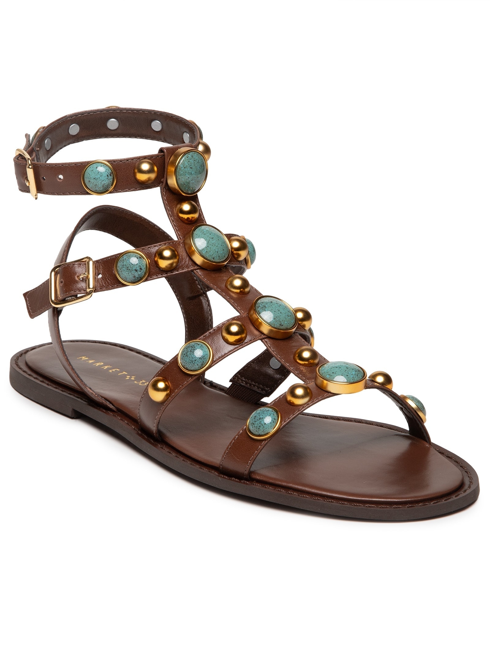 Sandália Feminina Rasteira Com Pedraria Marrom Market 33