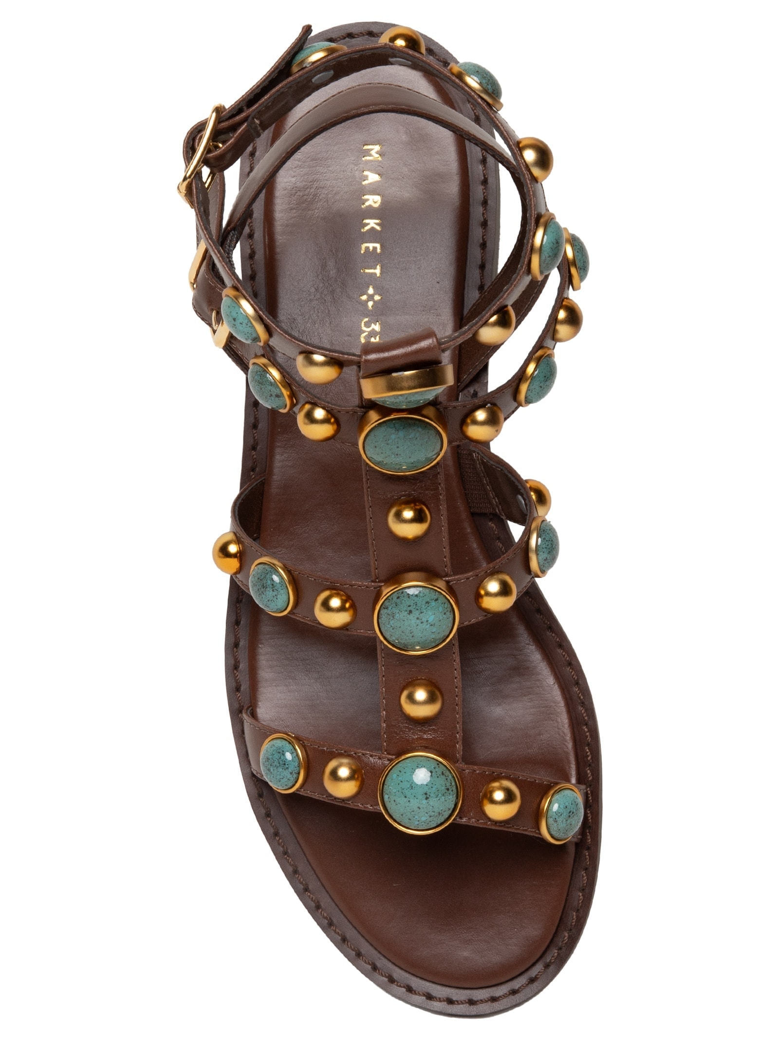 Sandália Feminina Rasteira Com Pedraria Marrom Market 33