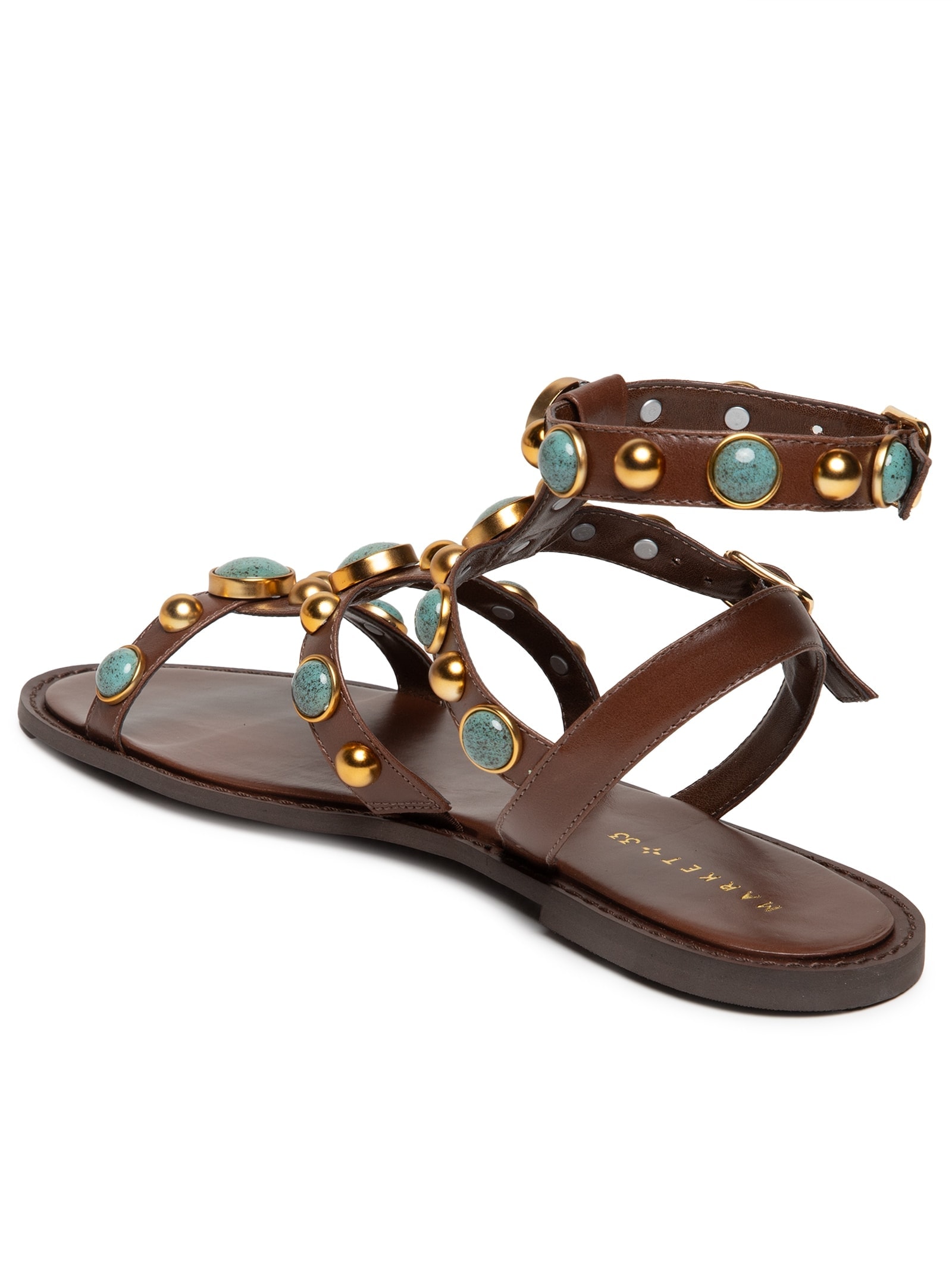 Sandália Feminina Rasteira Com Pedraria Marrom Market 33