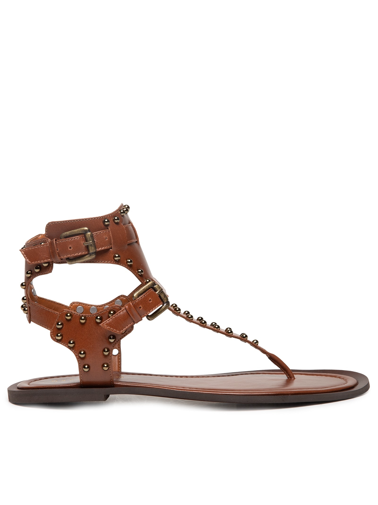 Sandália Feminina Rasteira Com Tachas Marrom Market 33