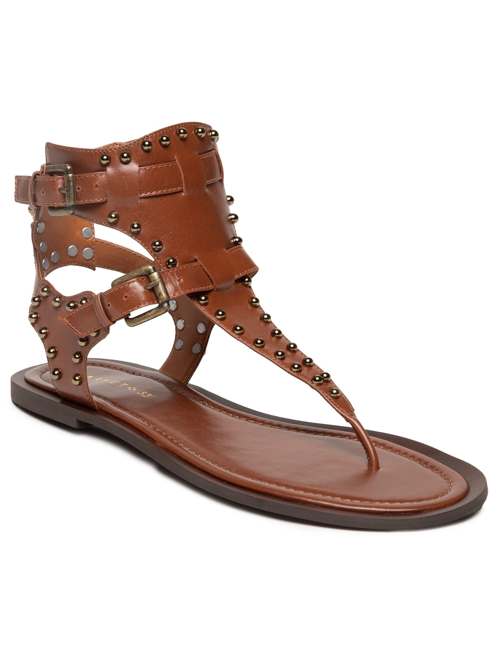 Sandália Feminina Rasteira Com Tachas Marrom Market 33