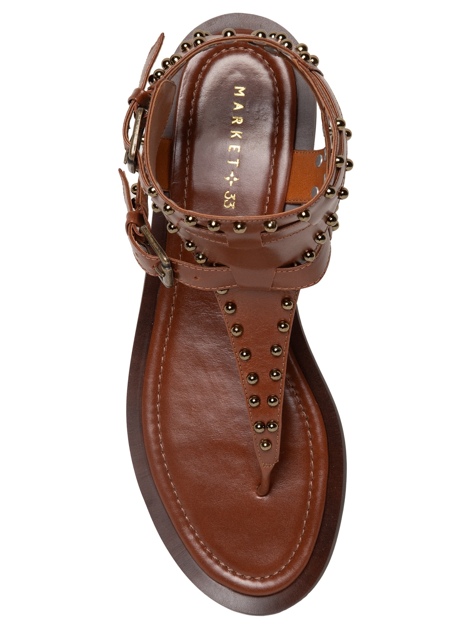 Sandália Feminina Rasteira Com Tachas Marrom Market 33