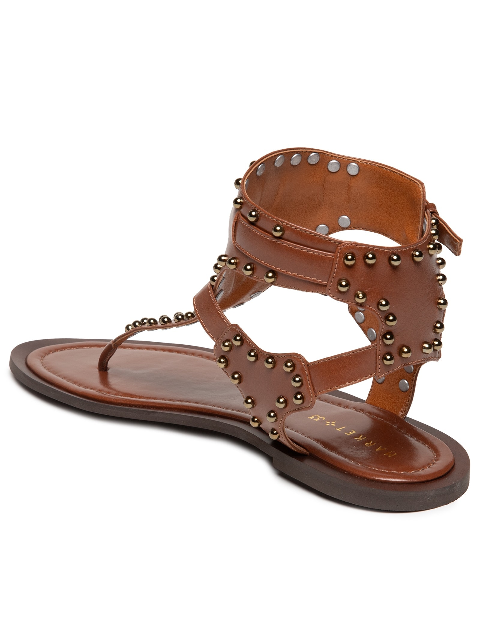 Sandália Feminina Rasteira Com Tachas Marrom Market 33