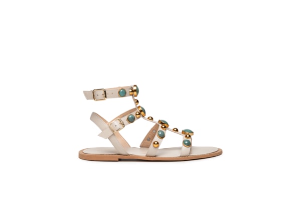 Sandália Feminina Rasteira Com Tachas - Off White