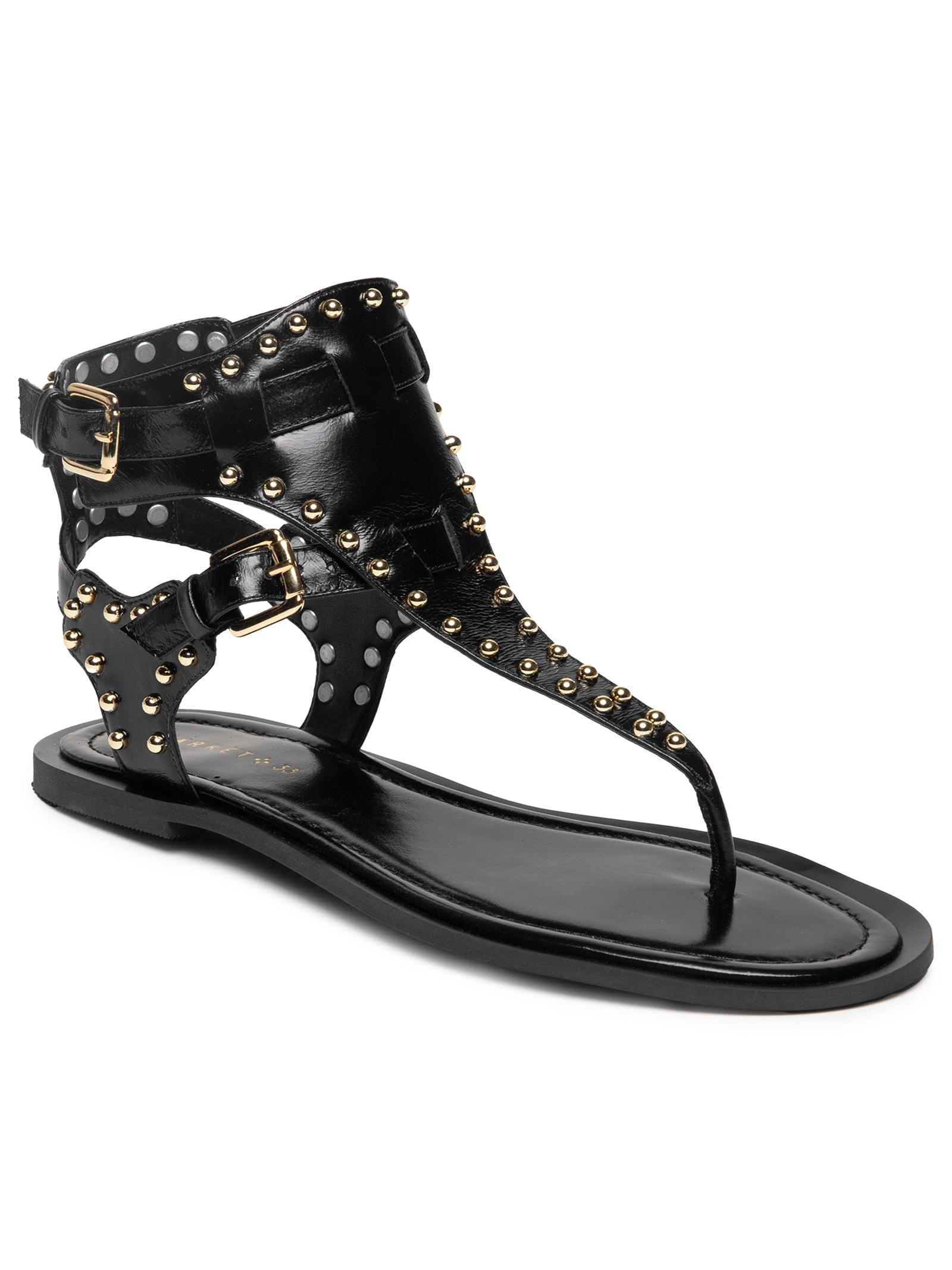 Sandália Feminina Rasteira Com Tachas Preto Market 33