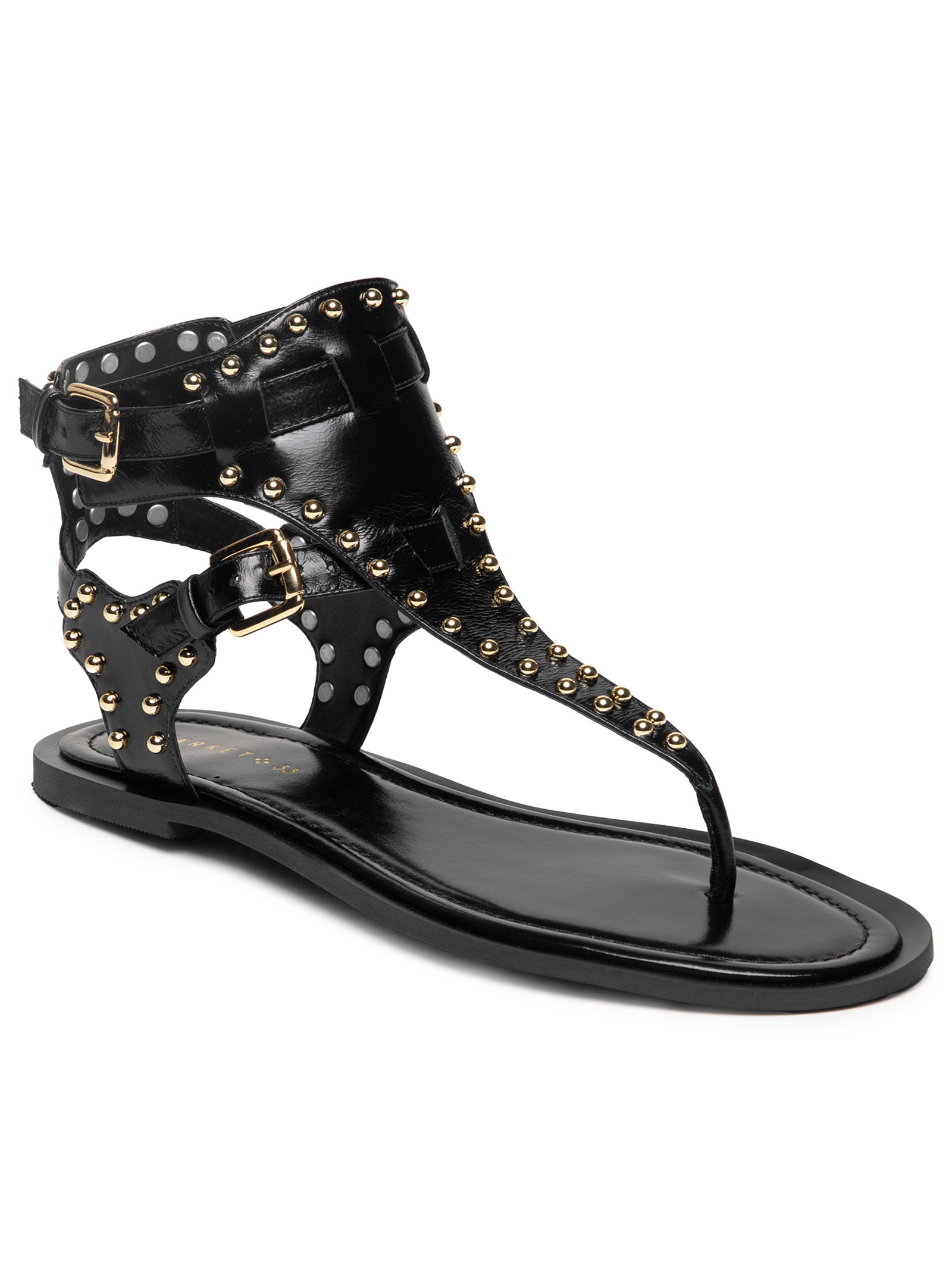 Sandália Feminina Rasteira Com Tachas Preto Market 33