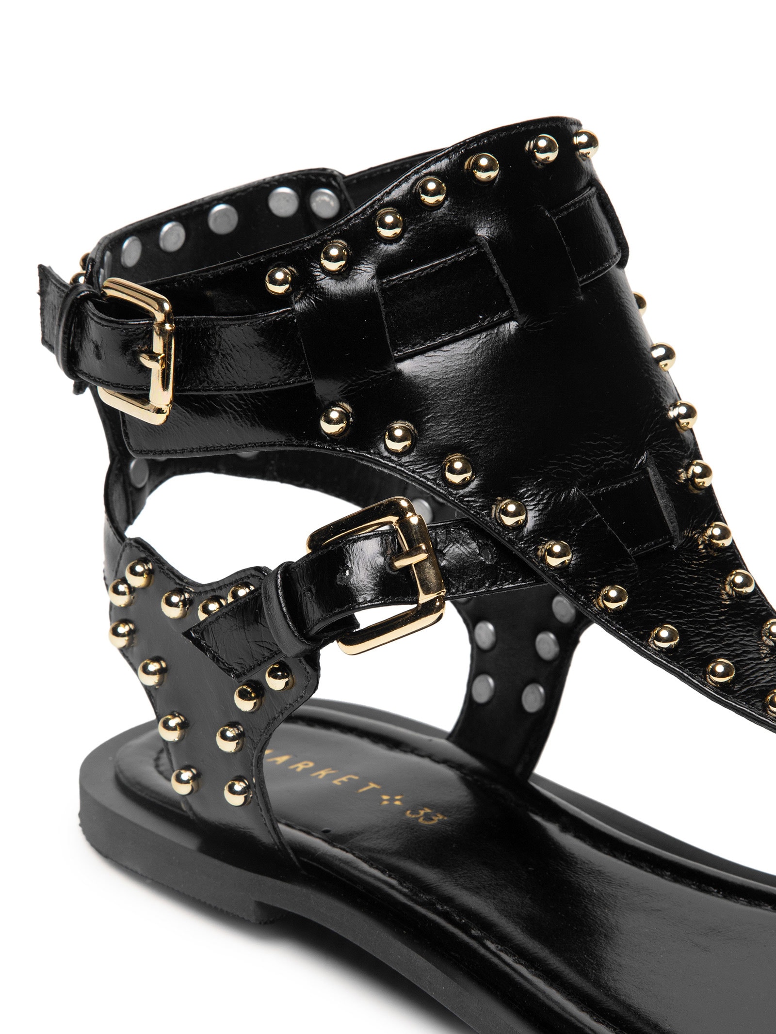 Sandália Feminina Rasteira Com Tachas Preto Market 33