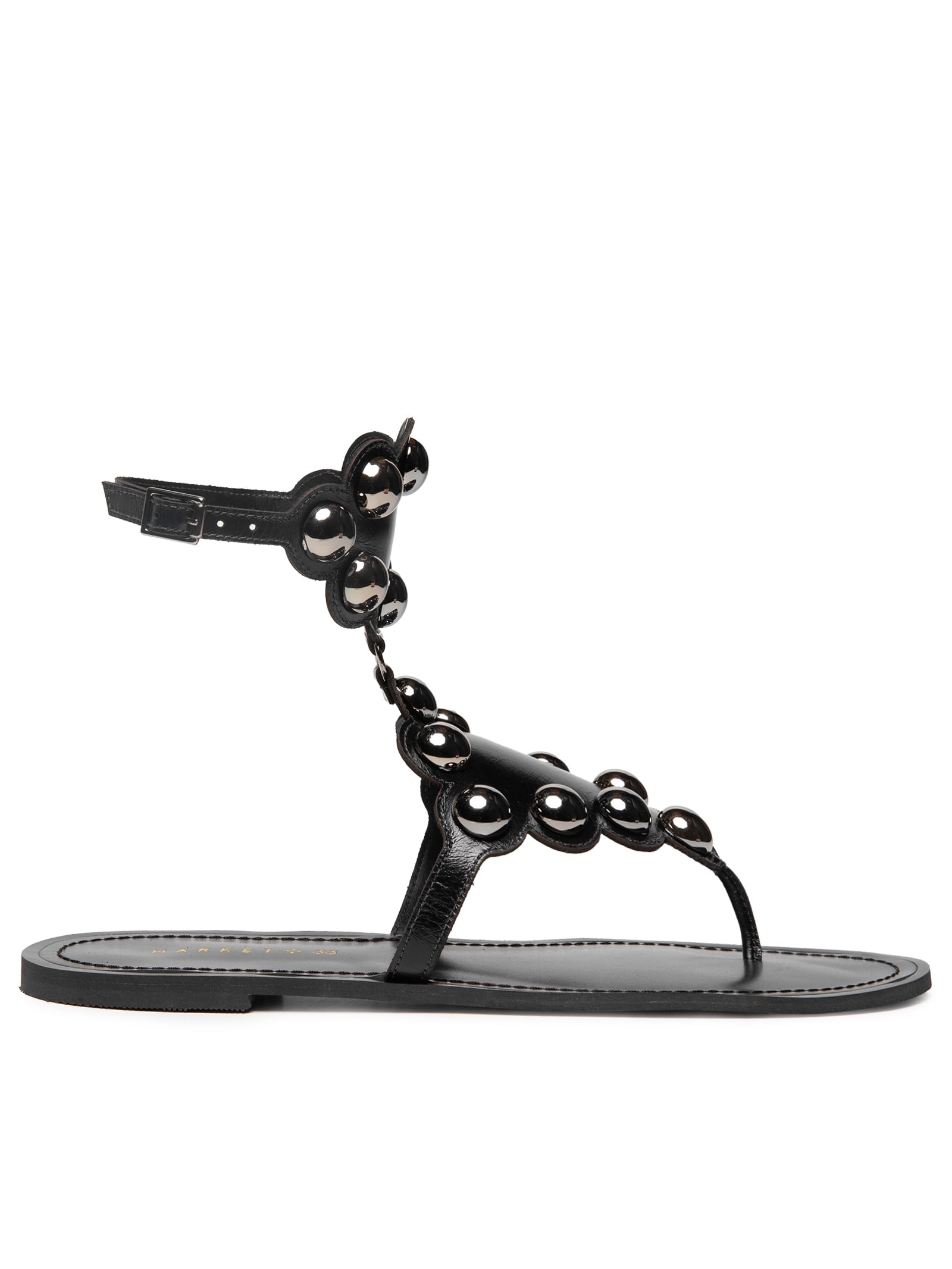 Sandália Feminina Rasteira Com Tachas Preto Market 33