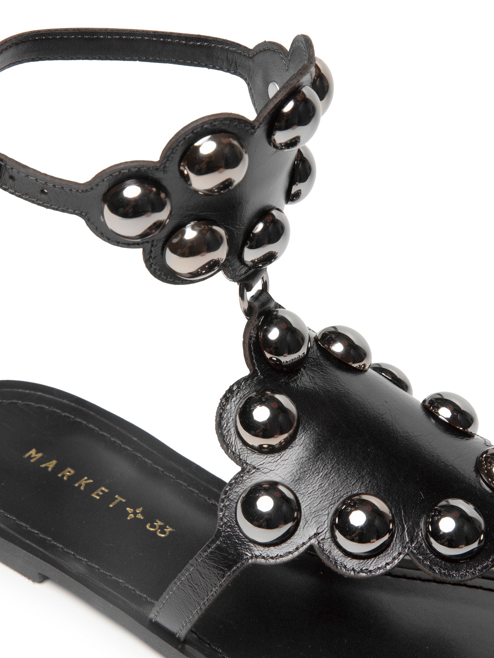 Sandália Feminina Rasteira Com Tachas Preto Market 33