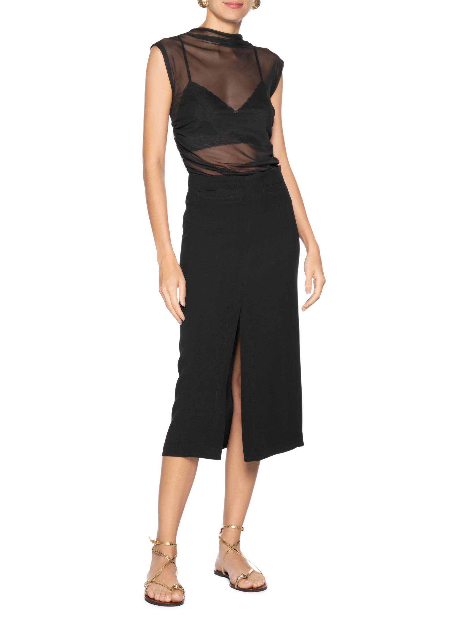 Sandália Feminina Rasteira Couro Dedeira Metal Snake Dourado Arezzo