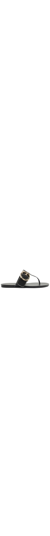 Sandália Feminina Rasteira Couro Fivela Dourada - Preto