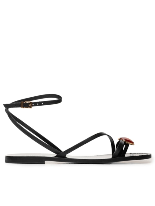 Sandália Feminina Rasteira Couro – Preto