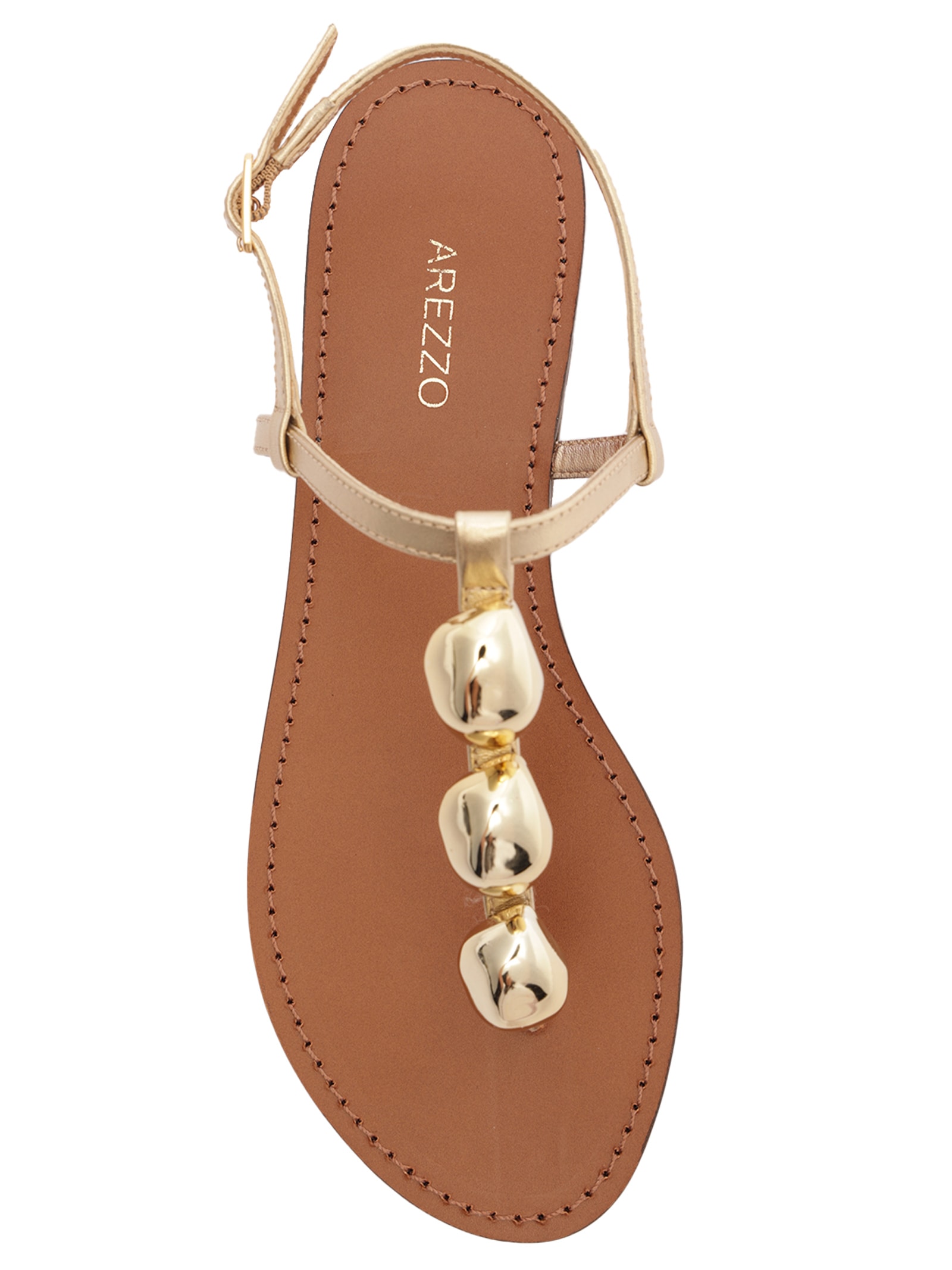 Sandália Feminina Rasteira Couro Slim Metais Dourada Arezzo