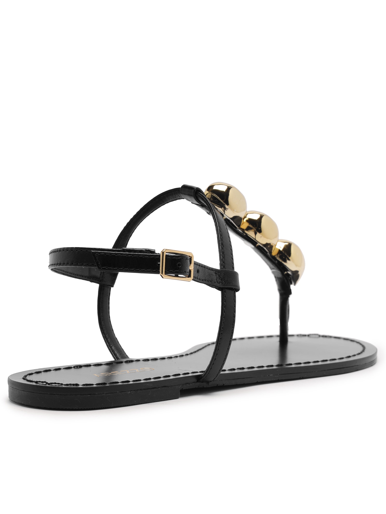 Sandália Feminina Rasteira Couro Slim Metais Preto Arezzo