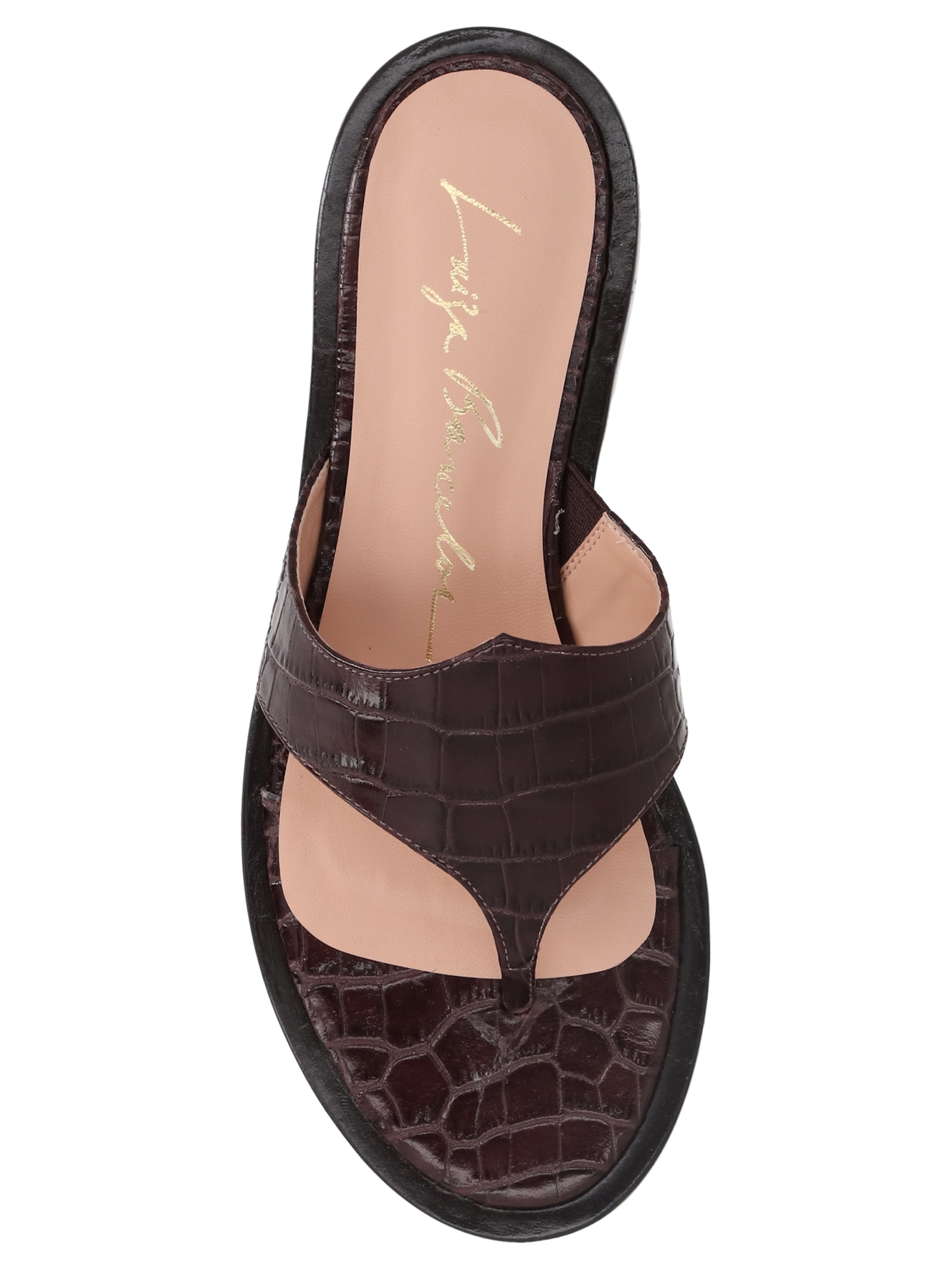 Sandália Feminina Rasteira Croco Marrom Luiza Barcelos