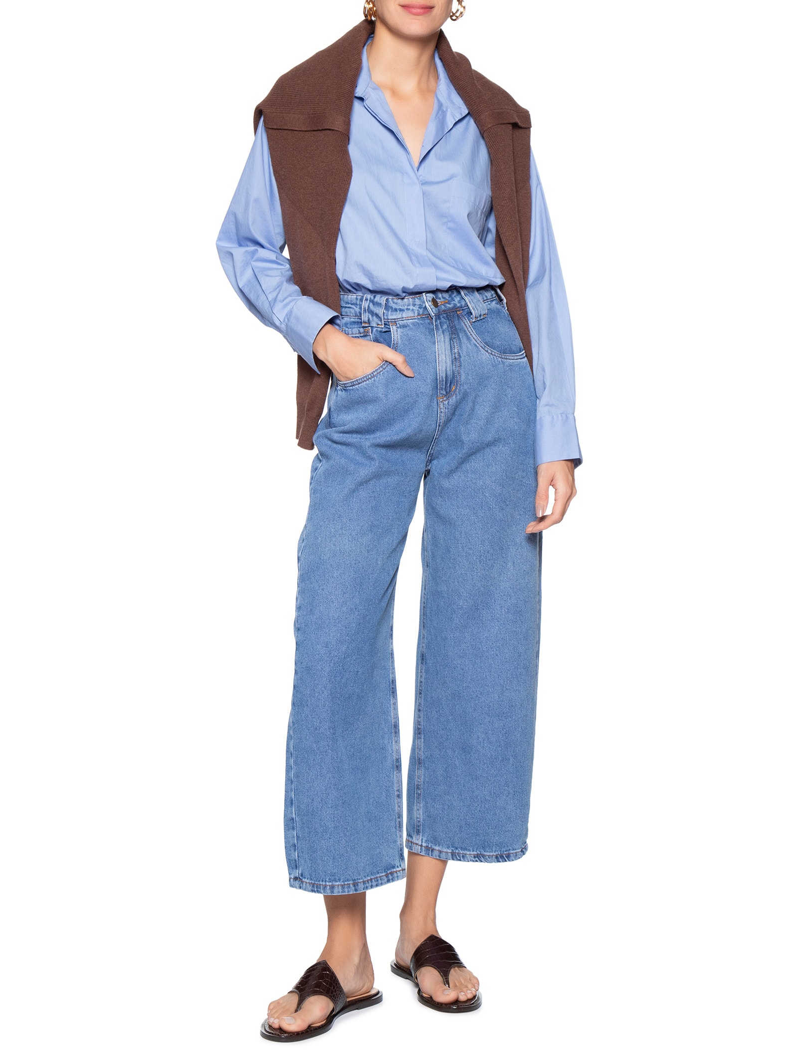 Sandália Feminina Rasteira Croco Marrom Luiza Barcelos