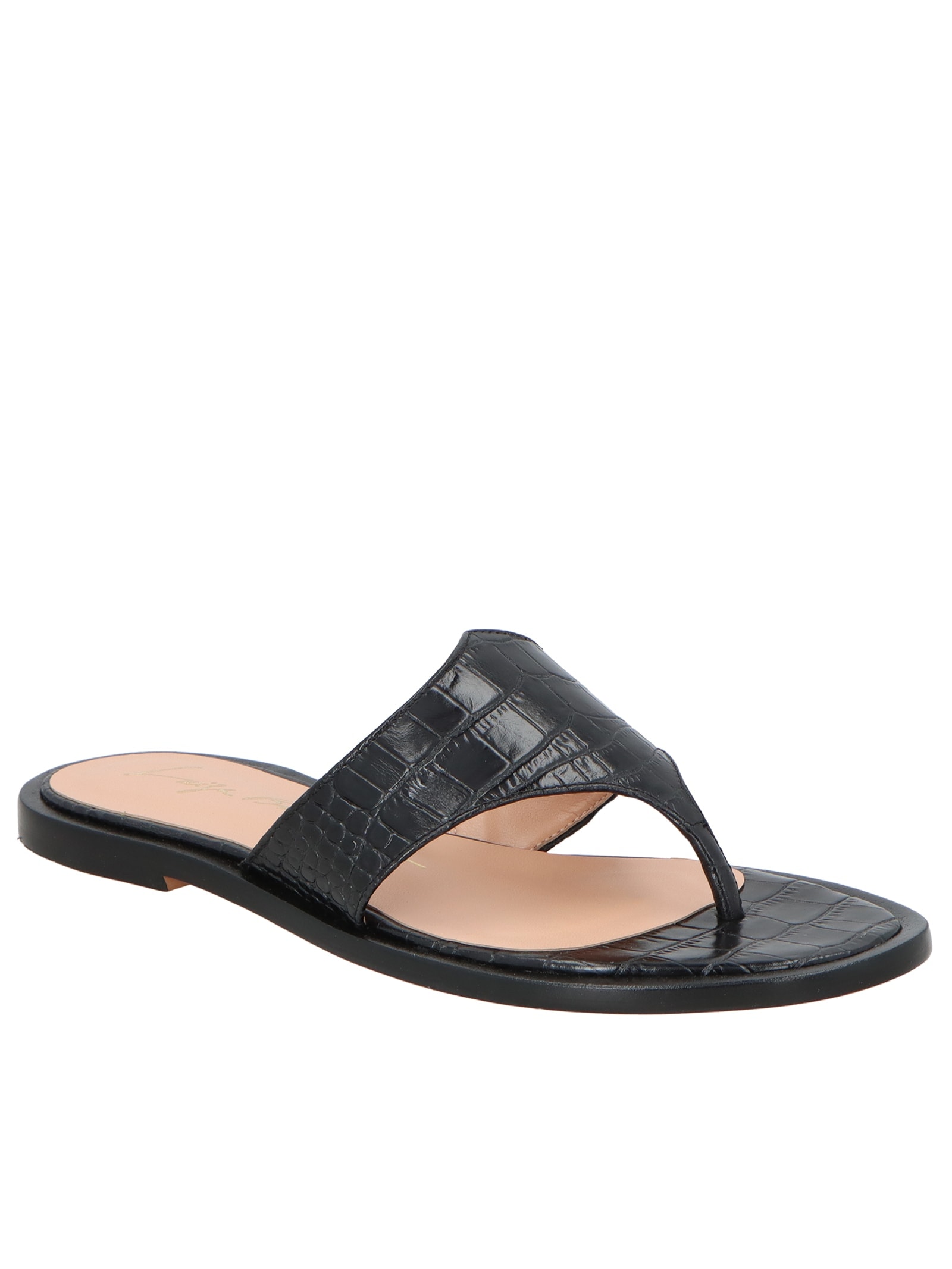 Sandália Feminina Rasteira Croco Preto Luiza Barcelos