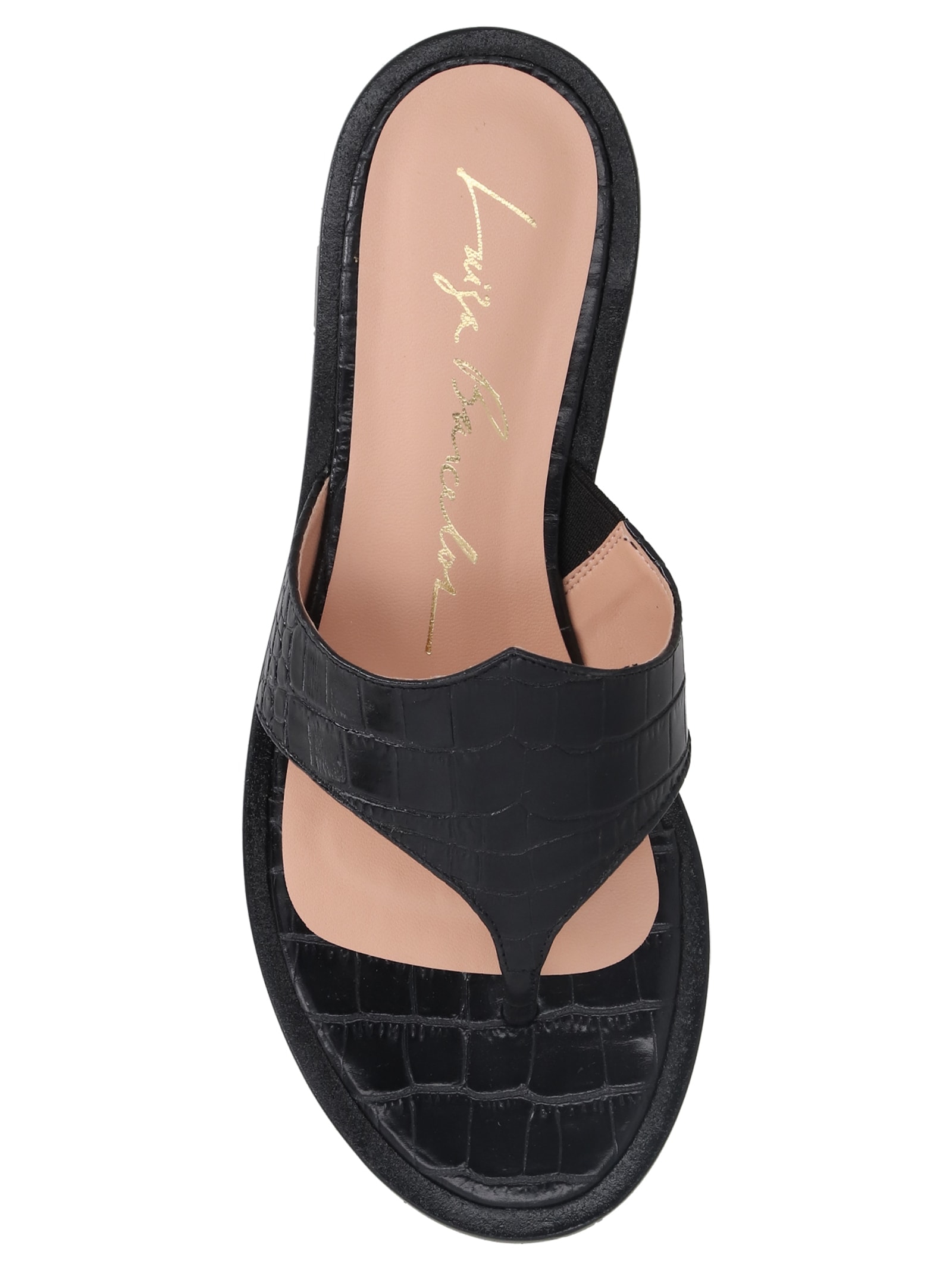 Sandália Feminina Rasteira Croco Preto Luiza Barcelos