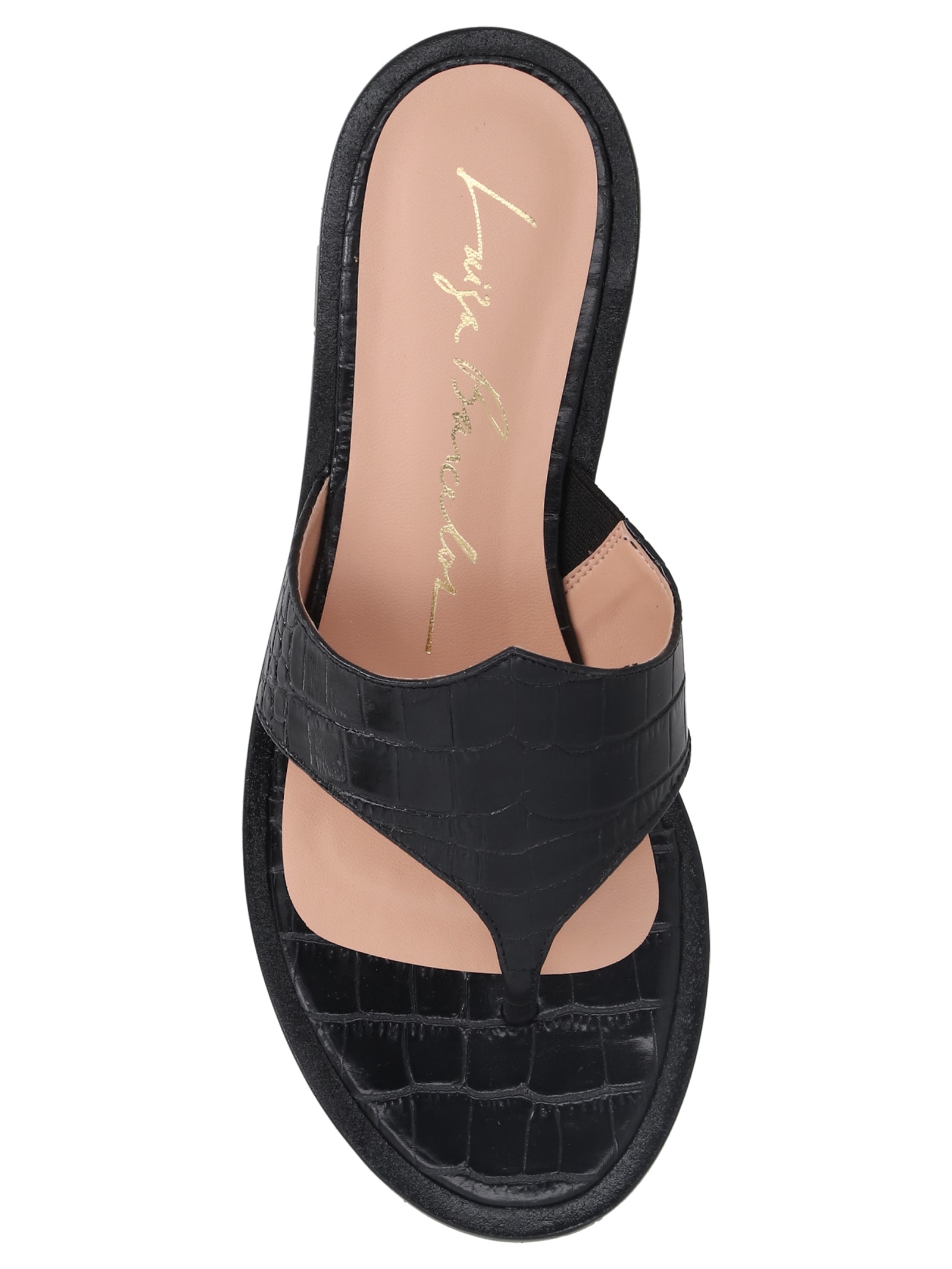 Sandália Feminina Rasteira Croco Preto Luiza Barcelos