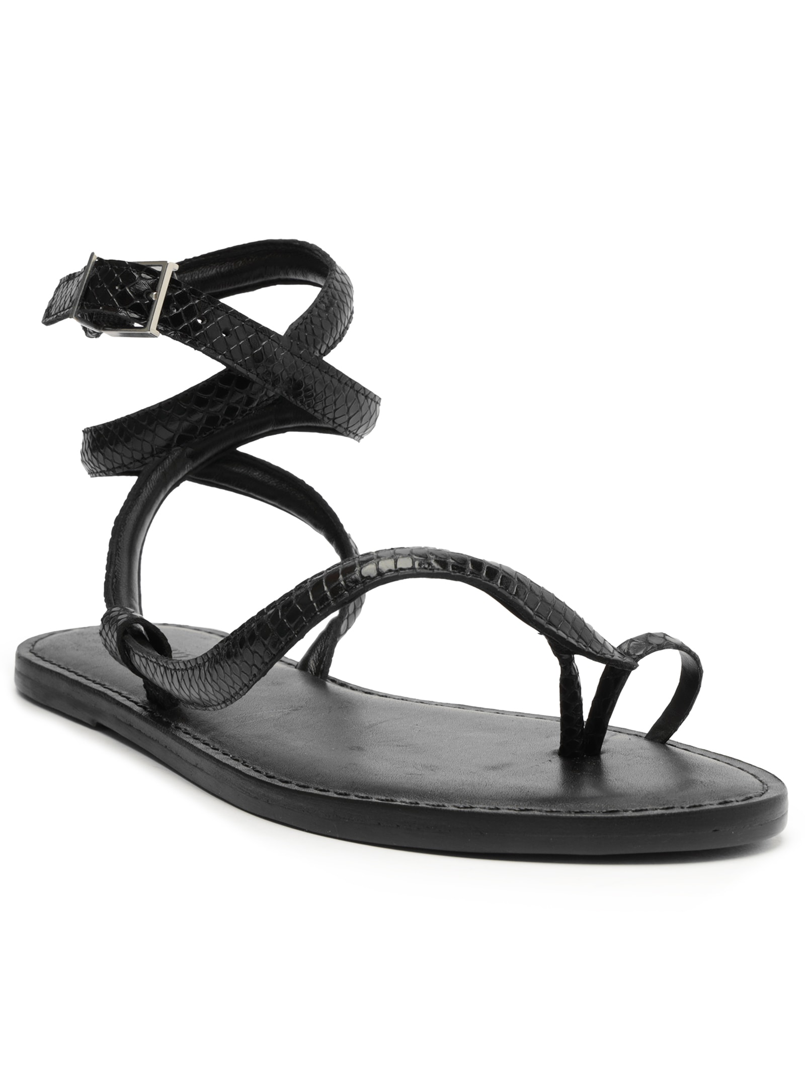 Sandália Feminina Rasteira De Tira Couro Snake Preto Schutz