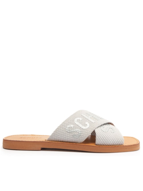 Sandália Feminina Rasteira De X Logo – Cinza