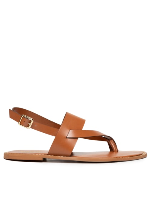 Sandália Feminina Rasteira E Couro – Bege