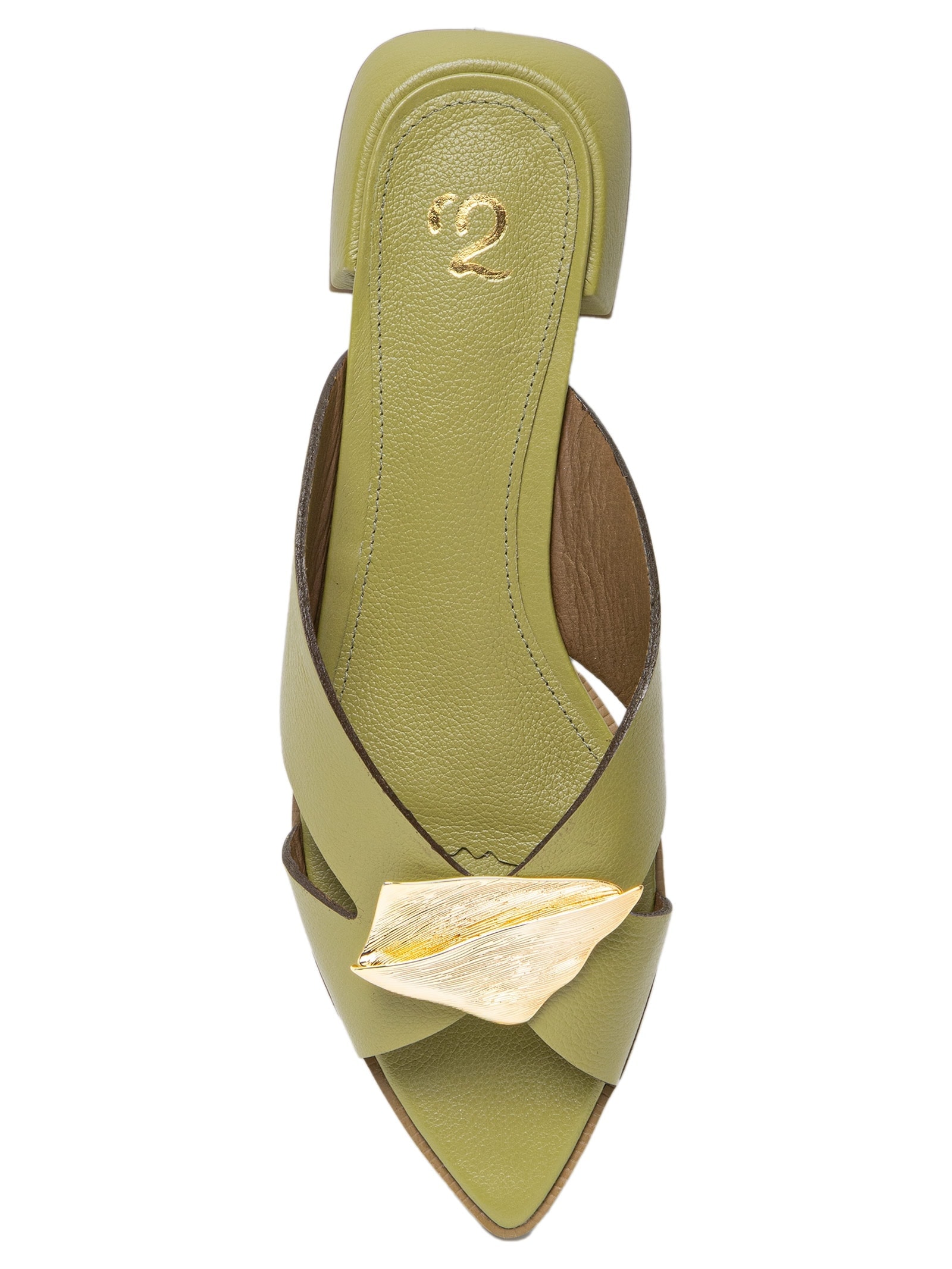 Sandália Feminina Rasteira Em Couro Aviamento Verde '2Essential